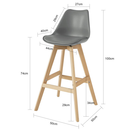 SoBuy Grey PU Leather Bar Stool with Beech Wood Legs 2