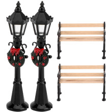 4 Mini Straatlantaarn Bankje Set 1:12