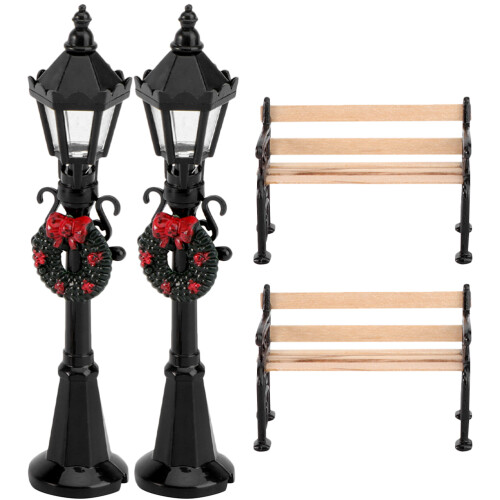 4 Mini Straatlantaarn Bankje Set 1:12