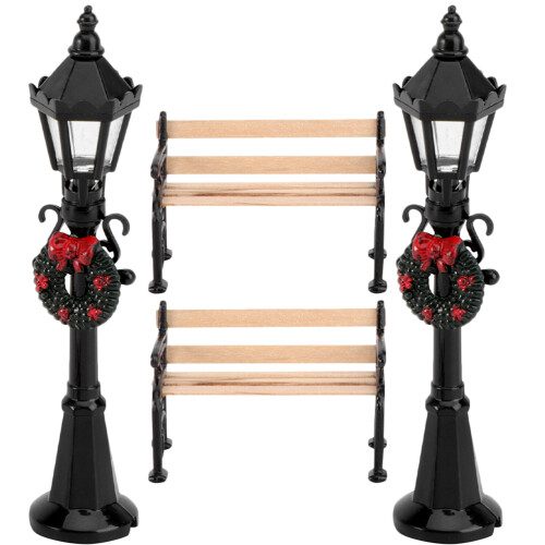 4 Mini Straatlantaarn Bankje Set 1:12 2