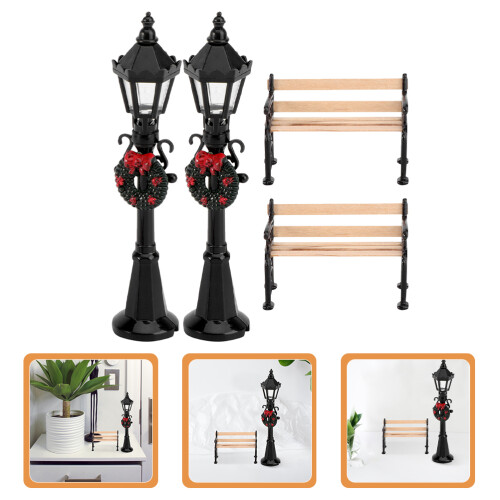 4 Mini Straatlantaarn Bankje Set 1:12 1
