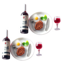 2 Sets Mini Voedselmodel Wijn Biefstuk Gerecht Decoratie Accessoire
