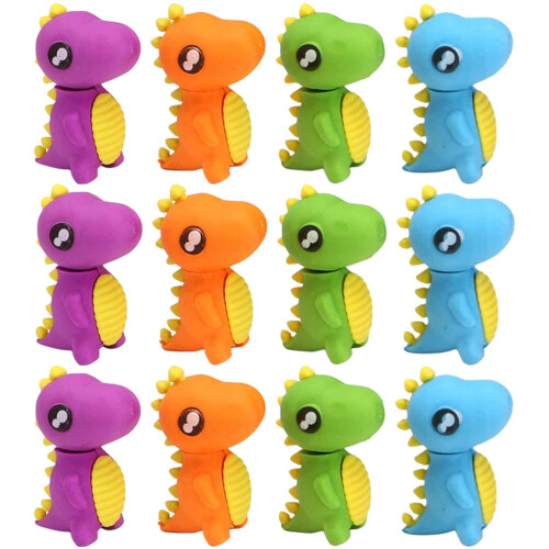 48Pcs Mini Dinosaur Erasers for Kids Assorted Colors Durable Rubber