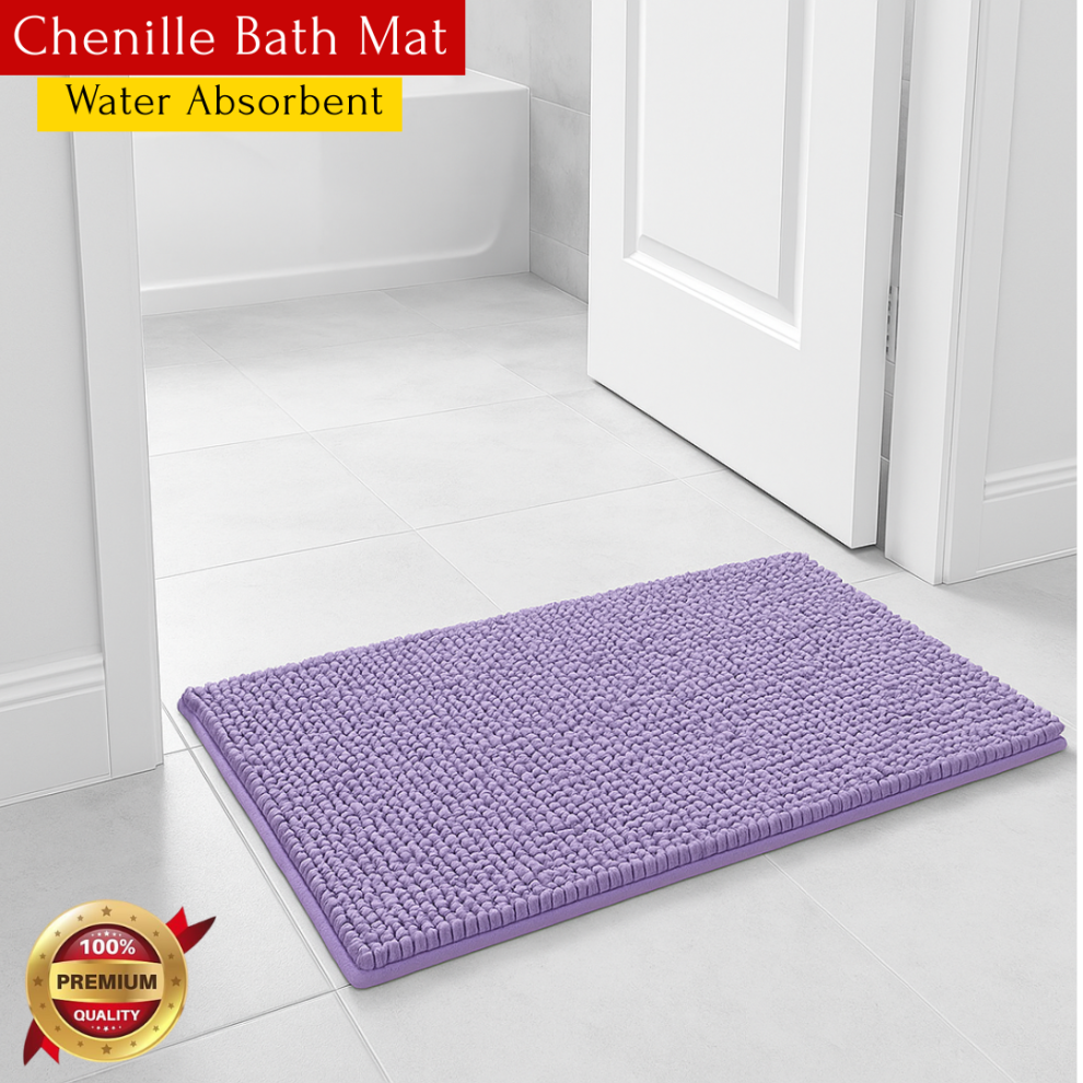 Imperial Rooms (40Cm X 60Cm, Lilac/Purple) Chenille Bath Mat Non-Slip Dog Doormats Bathroom Shower Rug
