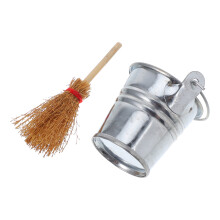 1 Set Miniature Broom En Metalen Emmer Dollhouse Schoonmaakaccessoires