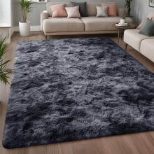 (Grey Black, 160cm x 230cm (5ft 4" x 7ft 8")) Non Slip Rugs Shaggy Fluffy Rugs Runners & Bath Door Mats