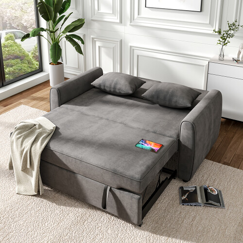 Living And Home 5ft Convertible Sofa Bed Grey Lounger 1