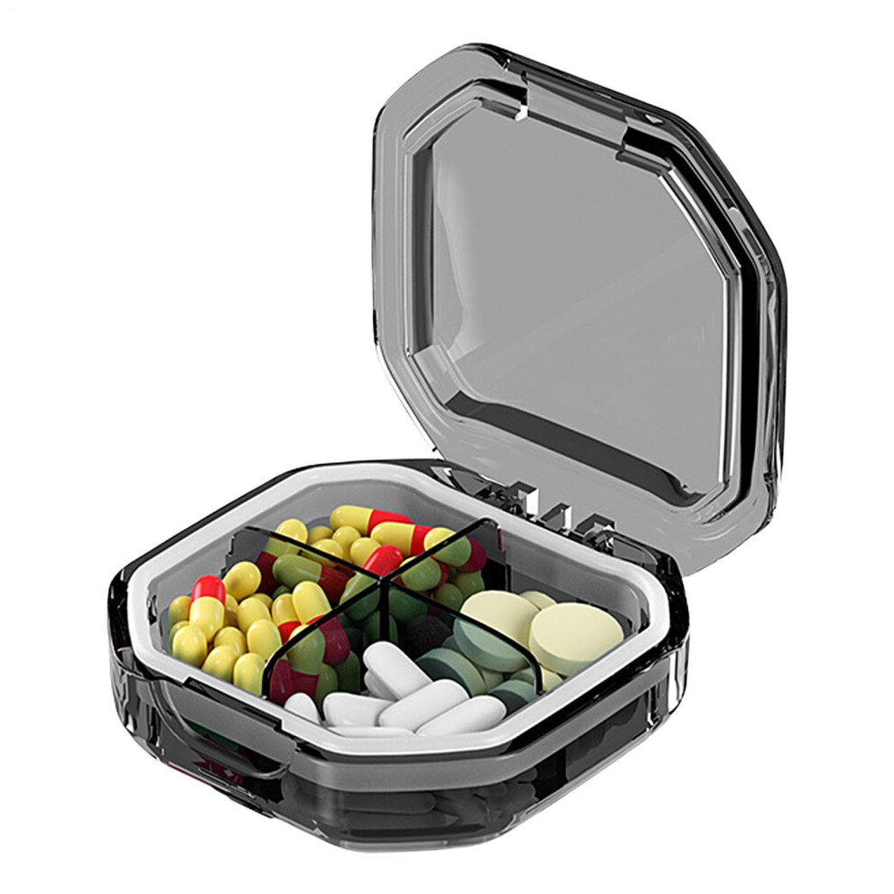 Gray Pill Box Weekly Pill Box For Medication And Supplements Dispenser Square Four Grid