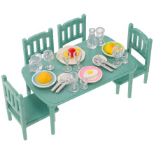 One Set Of Mini Dining Table And Chairs With Food For Doll House