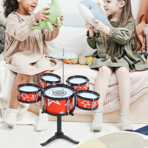 Mini Percussion Set For Kids With 5 Drums And Stool Red 2
