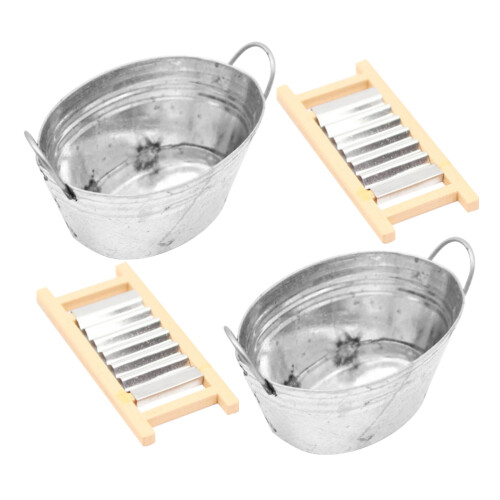 Mini House Basin Washboard And Bucket Set, 2 Sets