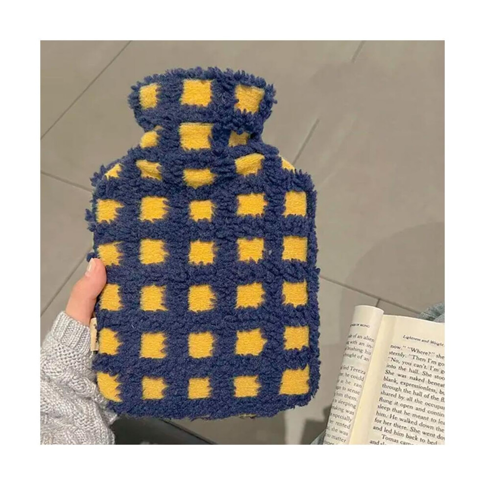 1L Plush Hot Water Bottle With Cover Blue Large Capacity Bed Warmer For Hot Compress And Hand Warmer