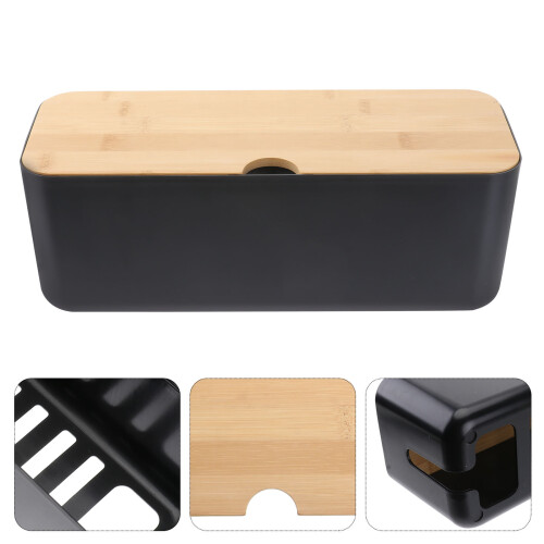 Black Cable Management Box Mit Holzdeckel 1