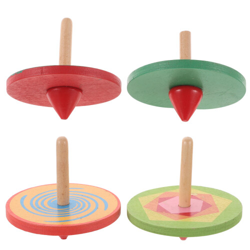 4Stk Holz Spielzeug Stiftkreisel Für Kinder 2