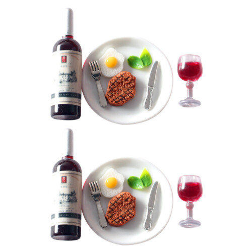 2 Sets Mini Essensmodell Wein Steak Gericht 1