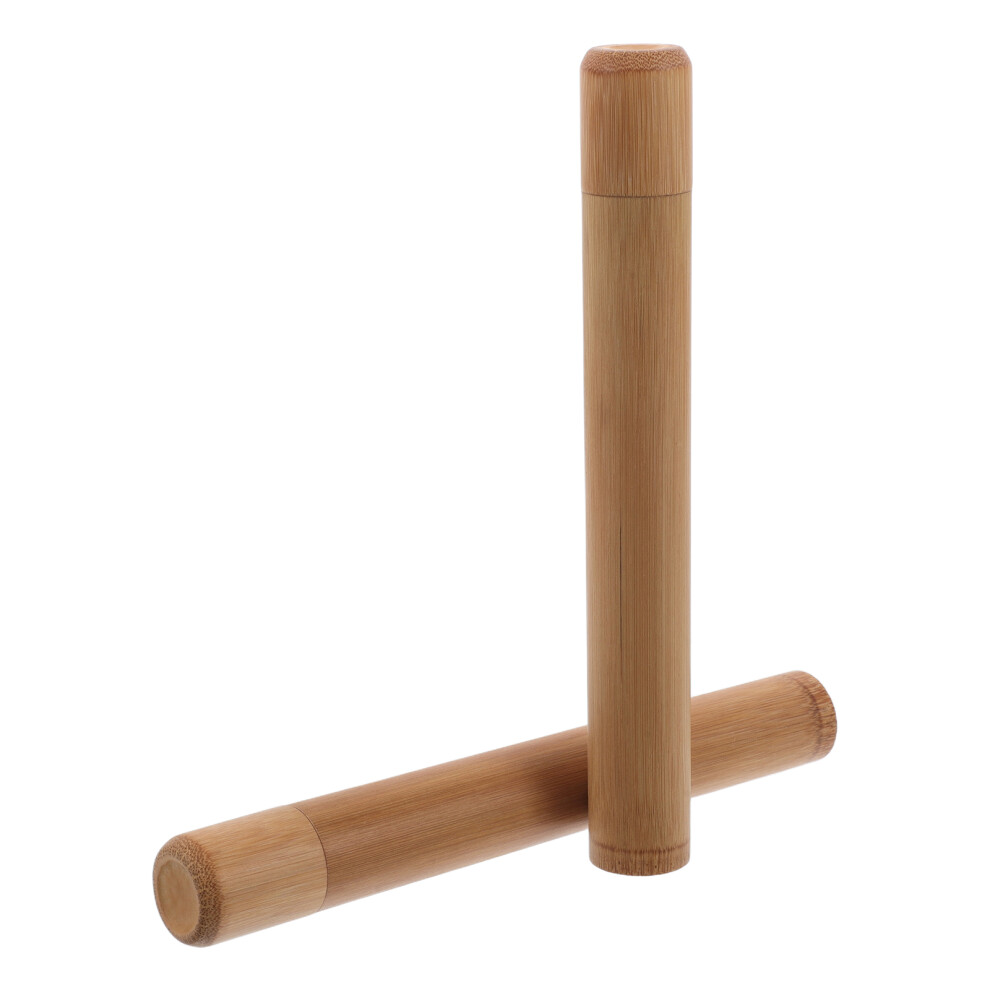Artibetter 2Pcs Portable Bamboo Toothbrush Holder Round Case For Travel