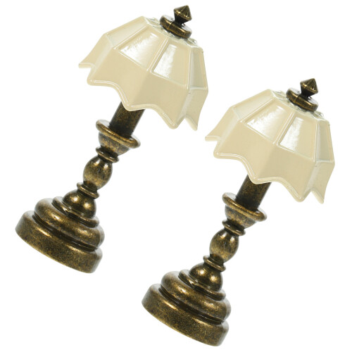 2Pcs Doll House Table Lamp Miniature Bedside Light Model