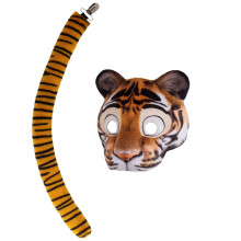 One Set Halloween Tiger Costume With Realistic Mask And Tail