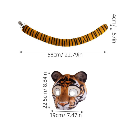 One Set Halloween Tiger Costume With Realistic Mask And Tail 2