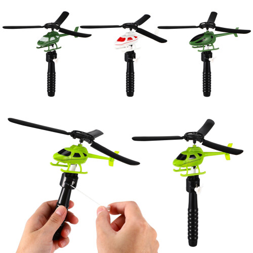 5Pcs Diy Pull String Airplane Helicopter Toy For Kids