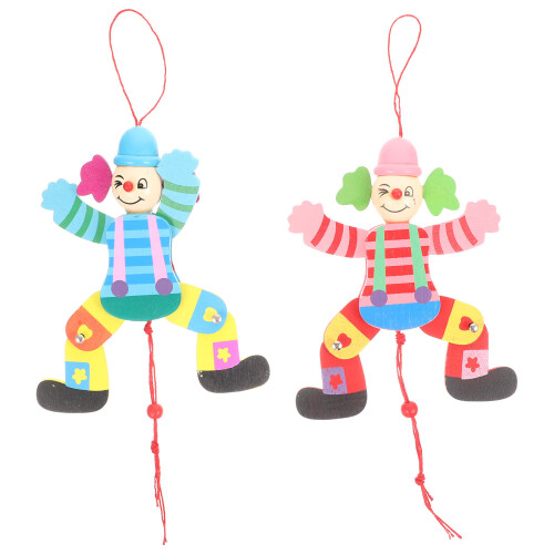 2Pcs Wood String Marionette Puppet Clown Toy For Interactive Show