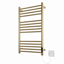 (500mm W) Brushed Brass Stainless Steel Electric Towel Rail - 720mm H