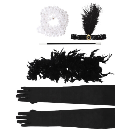 Set Fascia Anni '20 con , Portasigarette, Collana e Sciarpa