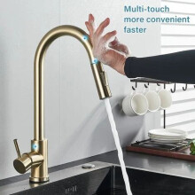 Elegant Gold Kitchen Faucet, Advanced Ceramic Filter Cartridge with 360 Swivel Extractor, Solid Lead-Free Stainless Steel Faucet for Your Dream