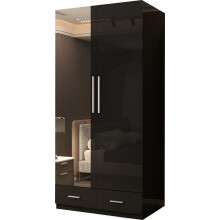 (Black, 90cm) 2 Door High Gloss Mirrored Wardrobe