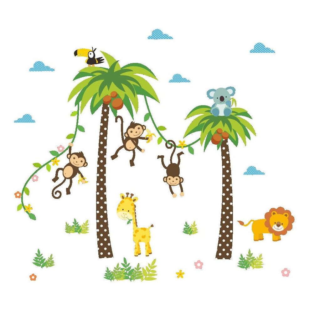 Peel And Stick Baby Nursery Decor, Safari Theme Jungle Animals Wall Decals For Diy Decoration, Removable Smooth Surface Application High Quality Vinyl