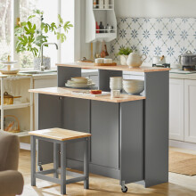 SoBuy Grey Kitchen Island with Foldable Worktop & Wheels