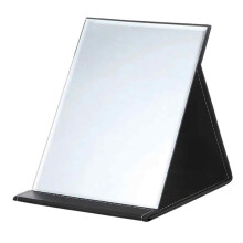 Portable Tabletop Folding Vanity Mirror, 20.5 x 15cm Black PU Leather Compact Mirror, Free Standing Super HD with Stand, Mirror for Travel, Camping, V