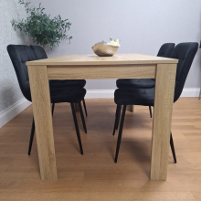 Dining Table Set Wooden Oak Table and 4 Tufted Velvet Black Chairs