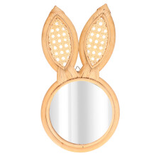 Rattan Wall Mirror Decorative, Cute Bunny Shaped Rattan Frame Hanging Mirror For Bedroom Living Room Decoration, Wall Mounted Space Saving Design With