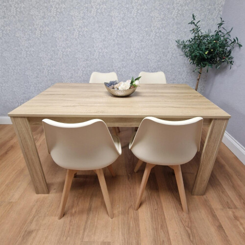 Dining Table And 4 Cream Tulip Chairs Wood Oak Effect Table Dining Set