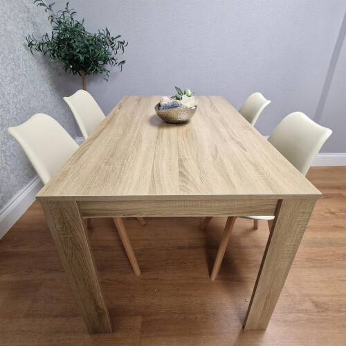 Dining Table And 4 Cream Tulip Chairs Wood Oak Effect Table Dining Set 1