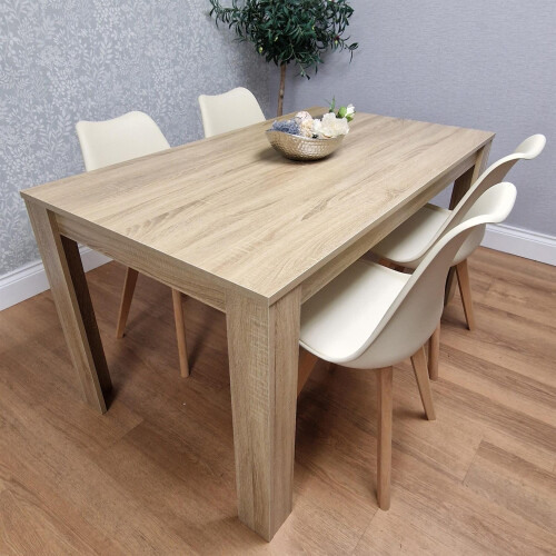 Dining Table And 4 Cream Tulip Chairs Wood Oak Effect Table Dining Set 2