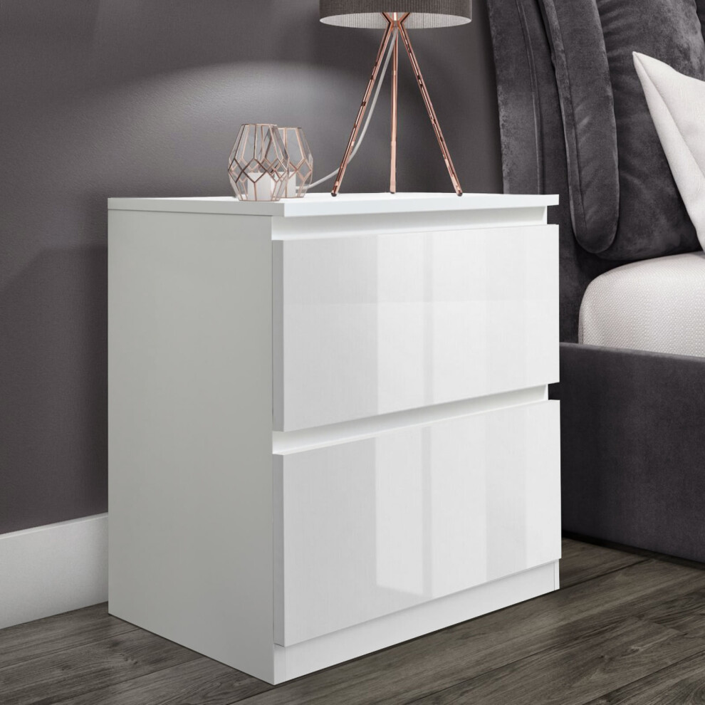 Luxury Life (Gloss ) Carlton 2 Drawer Bedside Table Gloss Finish White
