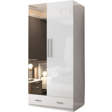 (White, 90cm) 2 Door High Gloss Mirrored Wardrobe