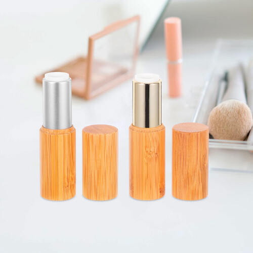 2Pcs 3. Women Empty Bamboo Lipstick Tubes Rustic Gloss Container 2