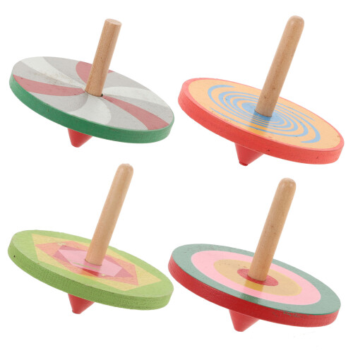 4 Giochi In Legno A Trottola Con Disegni Per Bambini 1