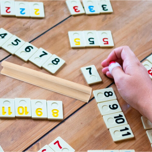 6 Pezzi Domino In Legno Con Inglesi Vassoio Per Carte 2
