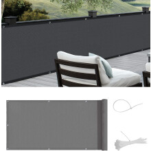 Privacyscherm voor buitenruimtes, modulair, weerbestendig, balkonscherm met kussens, gepoedercoat aluminium frame, antraciet, 90x400cm