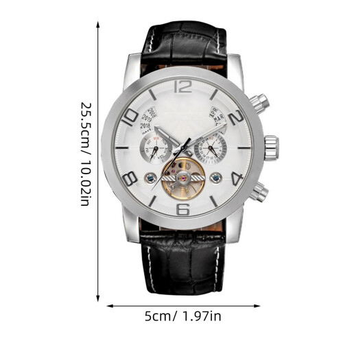 Men Automatic Mechanical Wrist Watch With Pu Band (Silver+White) 1