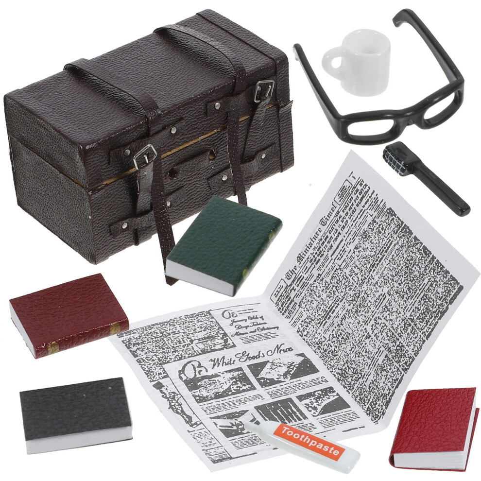 Photos - Doll Accessories One Set Of Wooden Dollhouse Miniature Baggage Case With Accessories