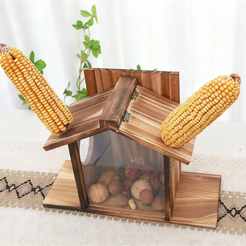 Wooden Squirrels Food Container Screw Fixed Lid Double Access 1