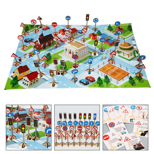 Set Bambini Stradali E Mappa Giocattoli Educativi In Legno 2