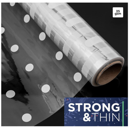 Kraft&Co Cellophane Super Thin Wrap Roll White Dots 1