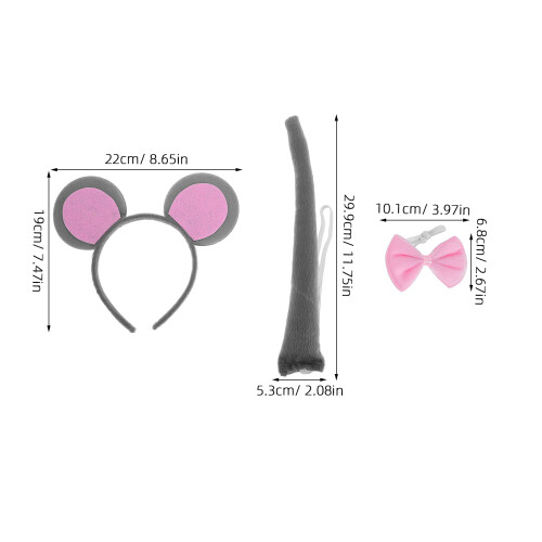 3Pcs Conjunto Rato com Orelhas, Gravata e Cauda para Halloween 1
