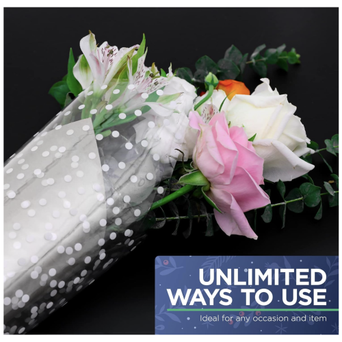 Kraft&Co Cellophane Super Thin Wrap Roll White Dots 2